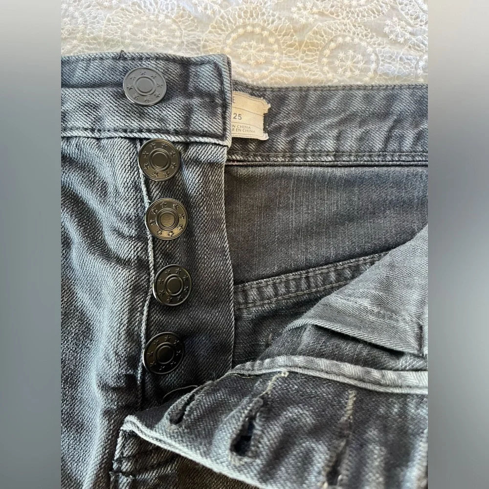 Free People black cut-off shorts, size 25; distressed black denim with raw hem